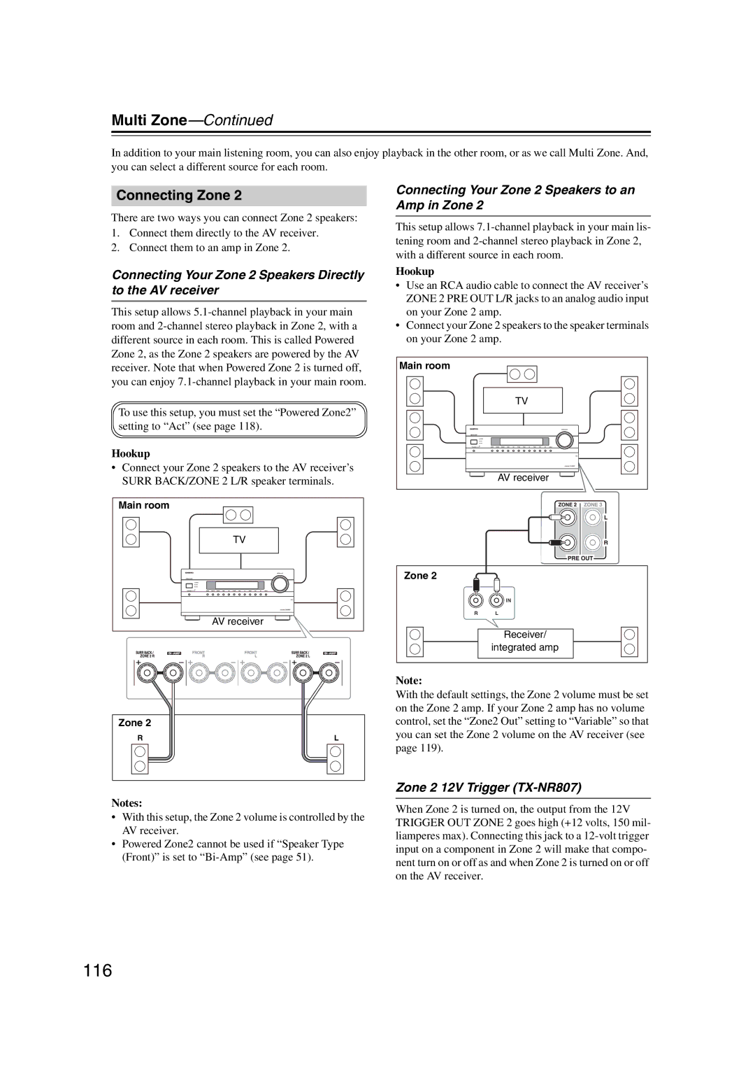 Onkyo TX-NR807, 29400021, HT-RC180 instruction manual 116, Multi Zone, Connecting Zone 