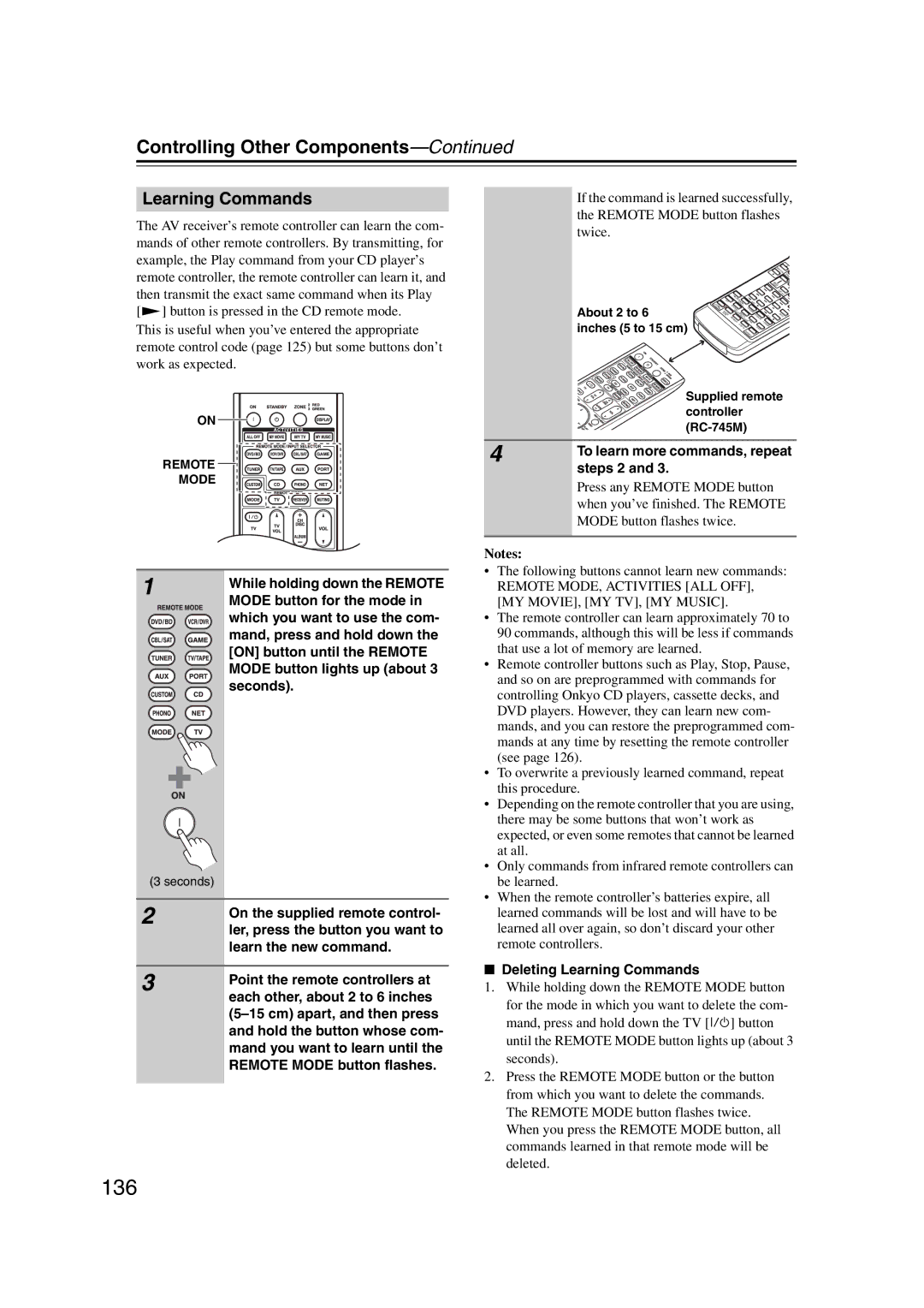 Onkyo HT-RC180, 29400021, TX-NR807 instruction manual 136, Learning Commands 