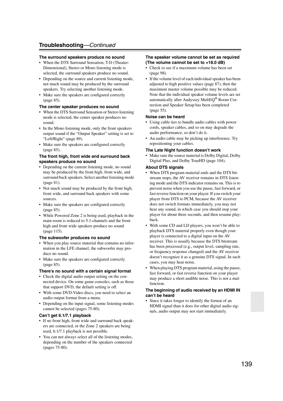 Onkyo HT-RC180, 29400021, TX-NR807 instruction manual 139, Troubleshooting 