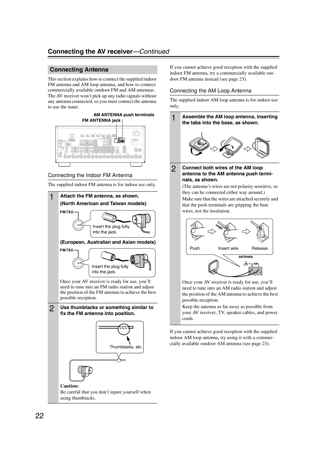 Onkyo HT-RC180, 29400021, TX-NR807 Connecting Antenna, Connecting the Indoor FM Antenna, Connecting the AM Loop Antenna 