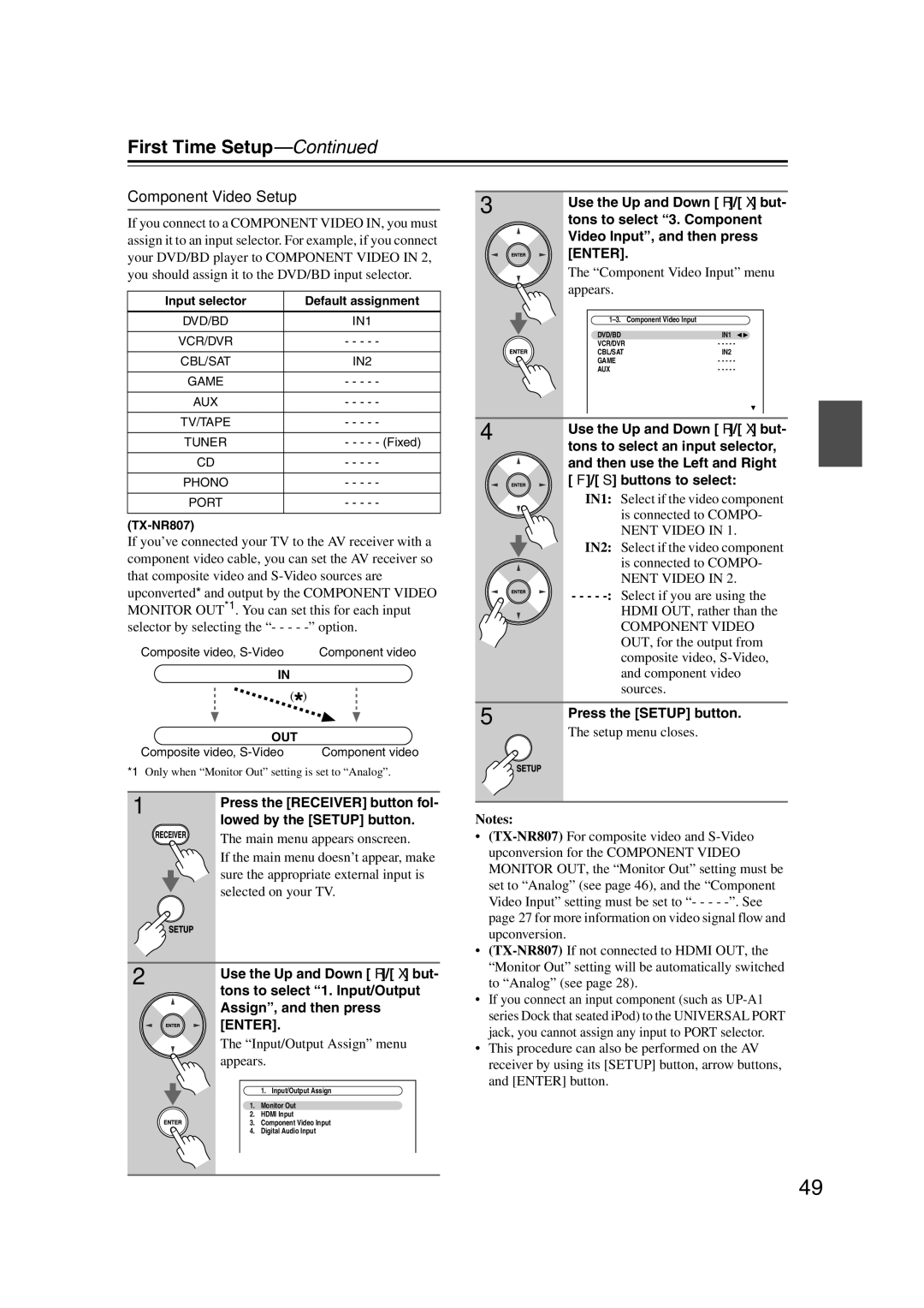 Onkyo HT-RC180, 29400021, TX-NR807 instruction manual Component Video Setup, Then use the Left and Right 