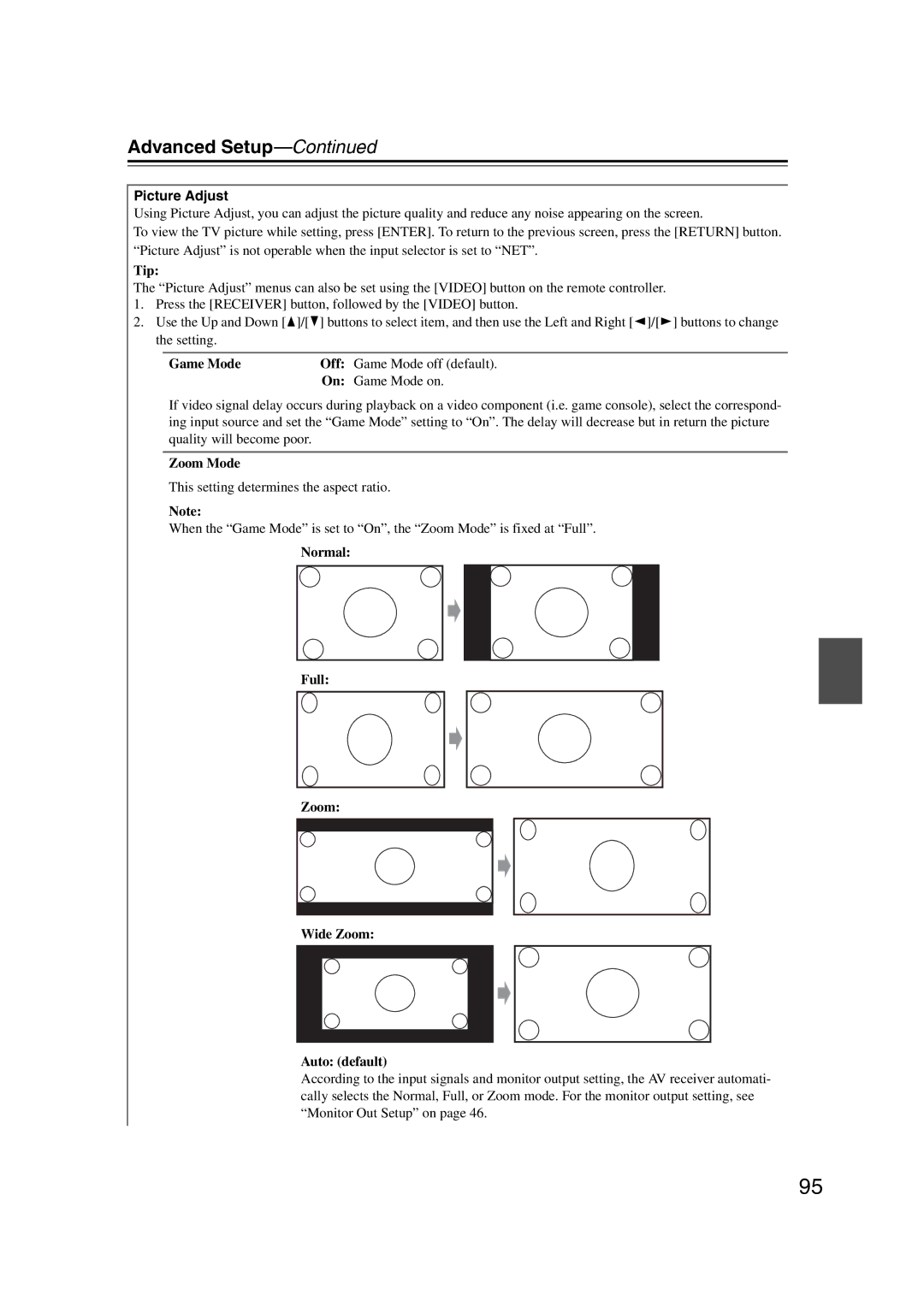 Onkyo TX-NR807, 29400021, HT-RC180 instruction manual Picture Adjust 