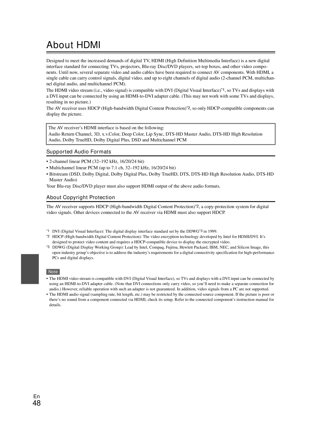 Onkyo 29400468 instruction manual About Hdmi, Supported Audio Formats, About Copyright Protection 