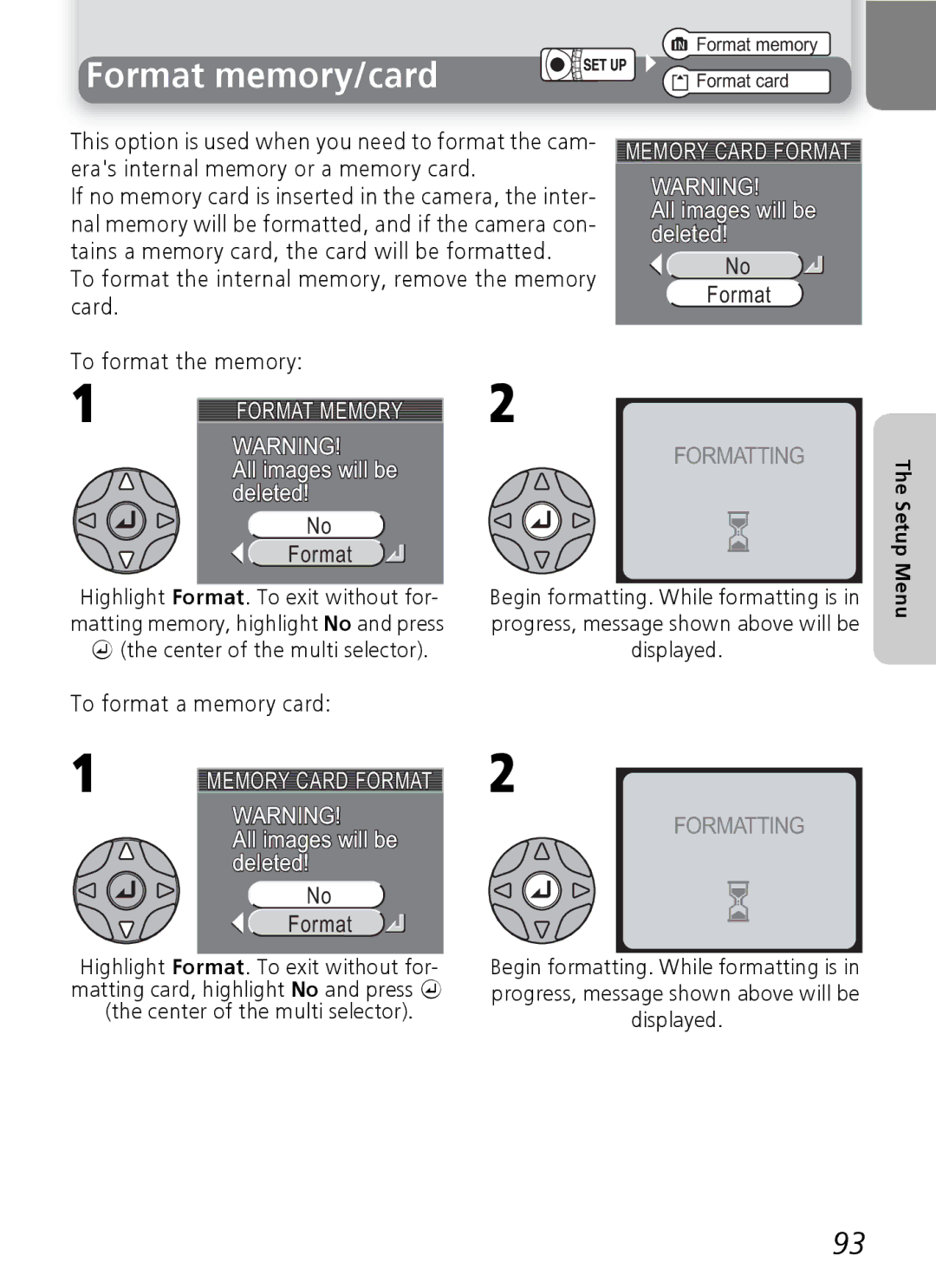 Onkyo 5100 manual Format memory/card, Memory Card Format, All images will be deleted, Deleted 