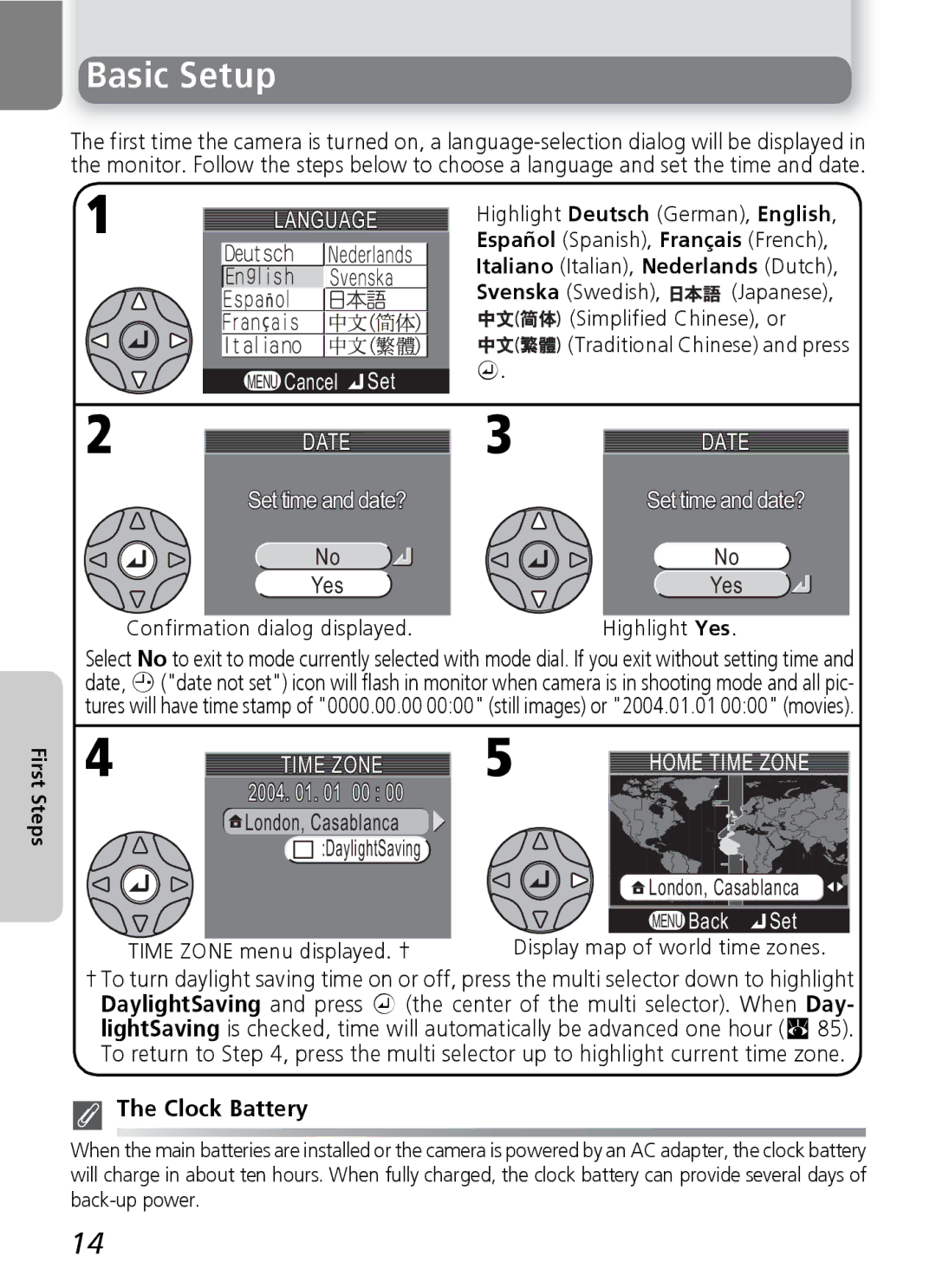 Onkyo 5100 manual Basic Setup, Time Zone, Clock Battery 