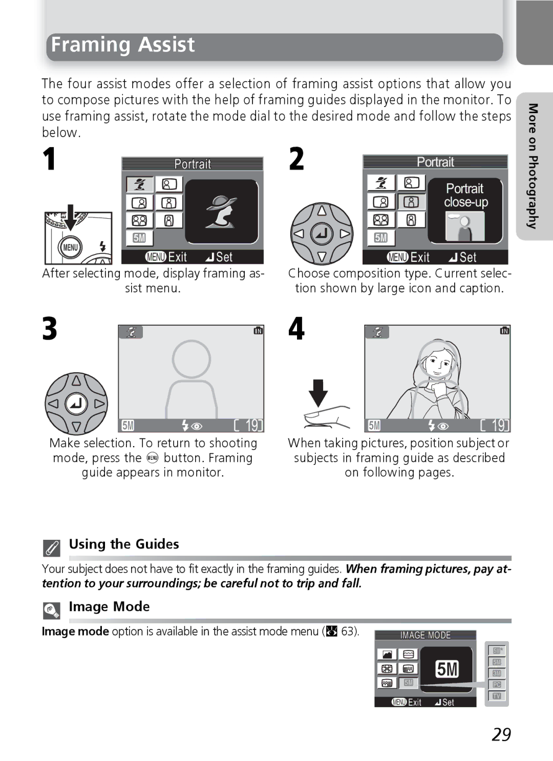 Onkyo 5100 manual Framing Assist, Portrait, Sist menu, Using the Guides, Image Mode 