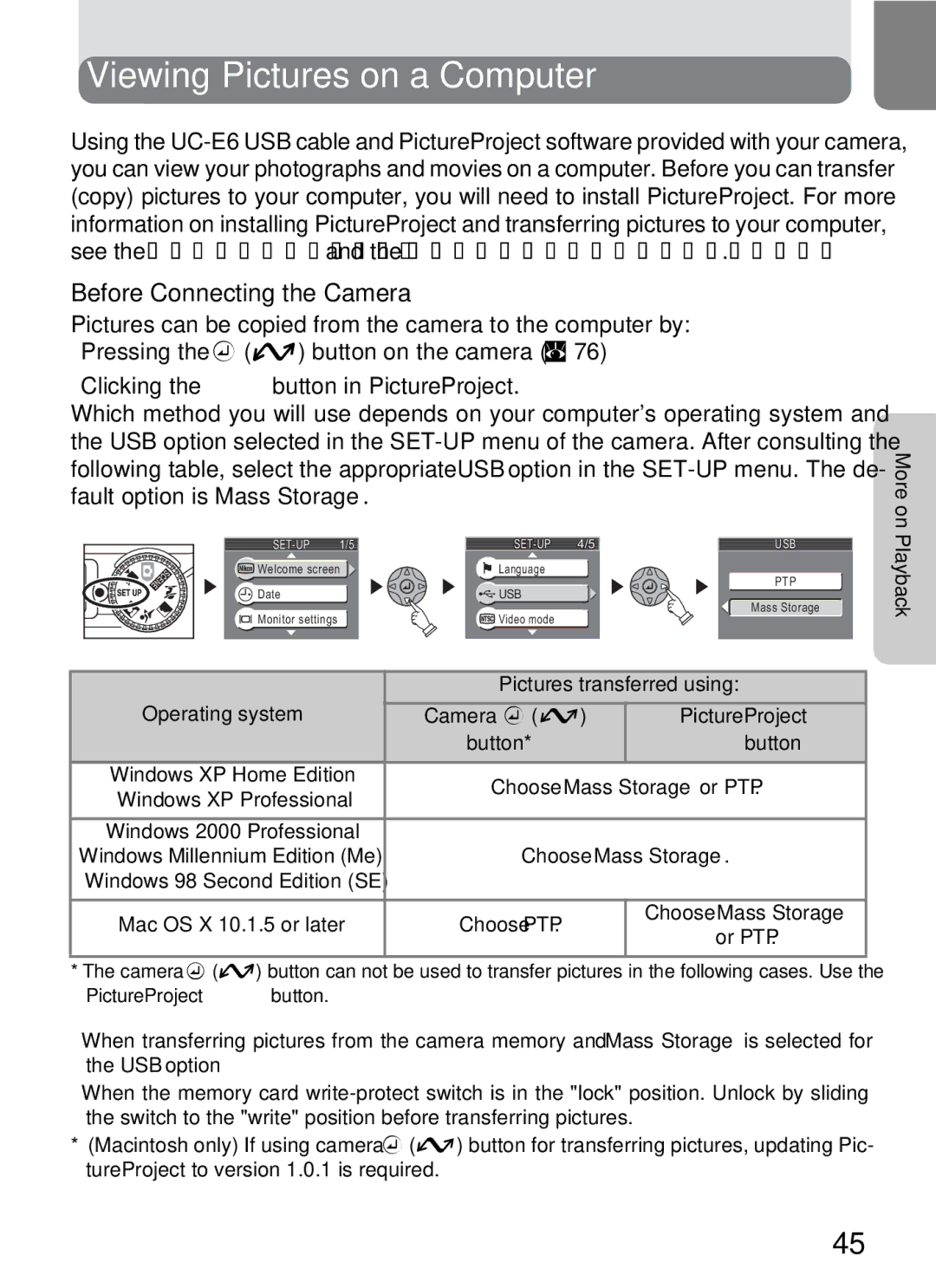 Onkyo 5100 manual Viewing Pictures on a Computer, Before Connecting the Camera, Camera a, Button 