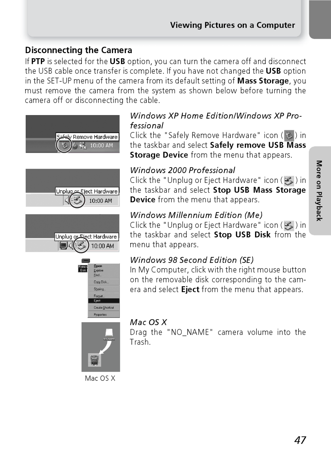 Onkyo 5100 manual Disconnecting the Camera, Mac OS 