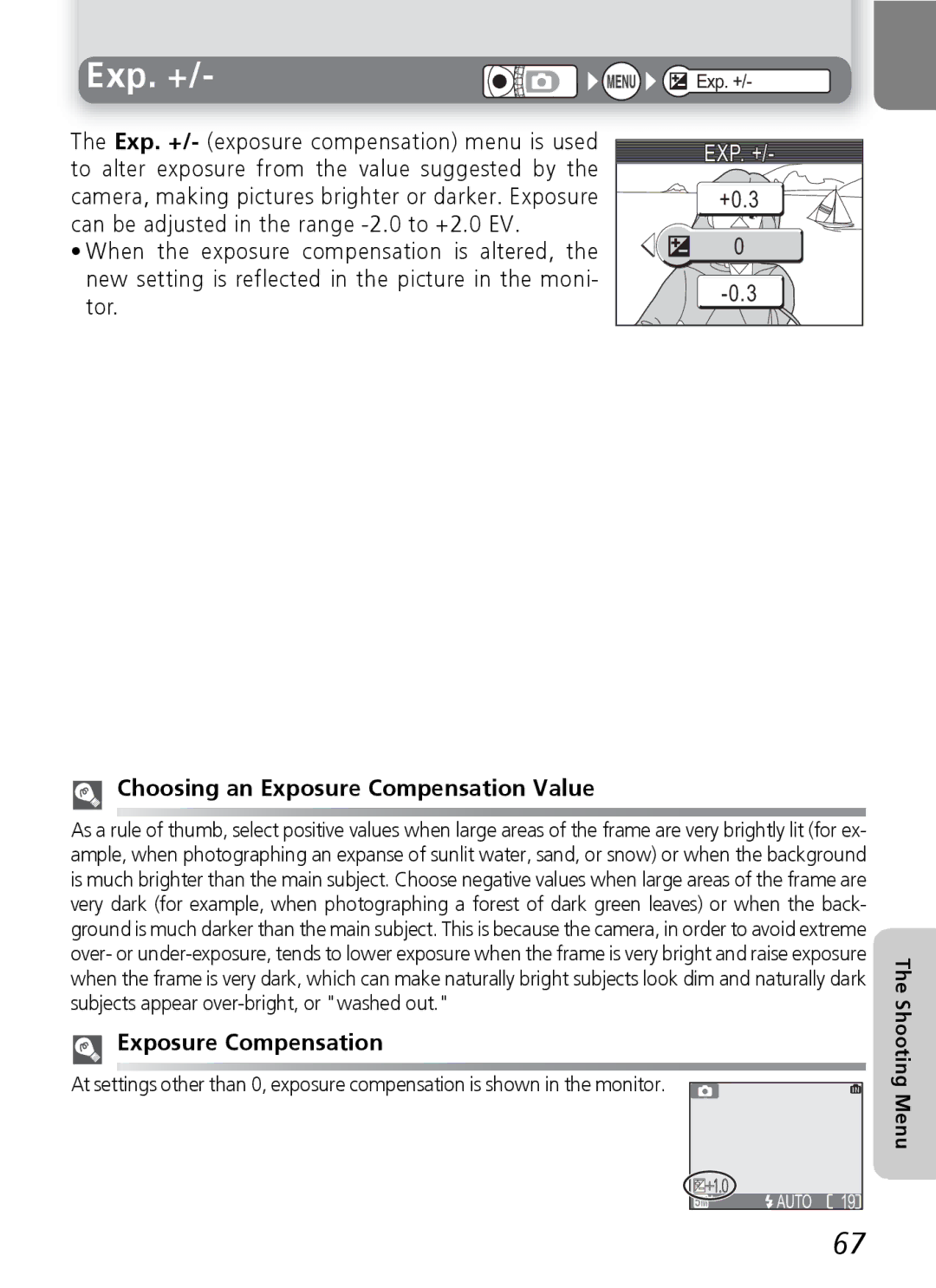 Onkyo 5100 manual Exp. +, +0.3, Choosing an Exposure Compensation Value 