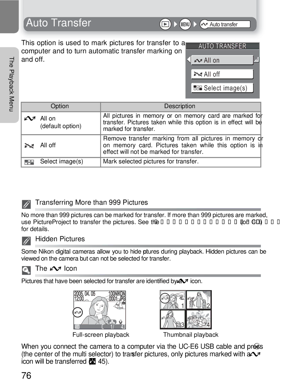 Onkyo 5100 manual Auto Transfer, Transferring More than 999 Pictures, Hidden Pictures, V Icon 