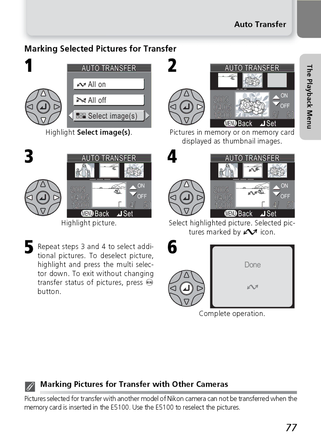 Onkyo 5100 manual Marking Selected Pictures for Transfer, Auto Transfer, All on All off 