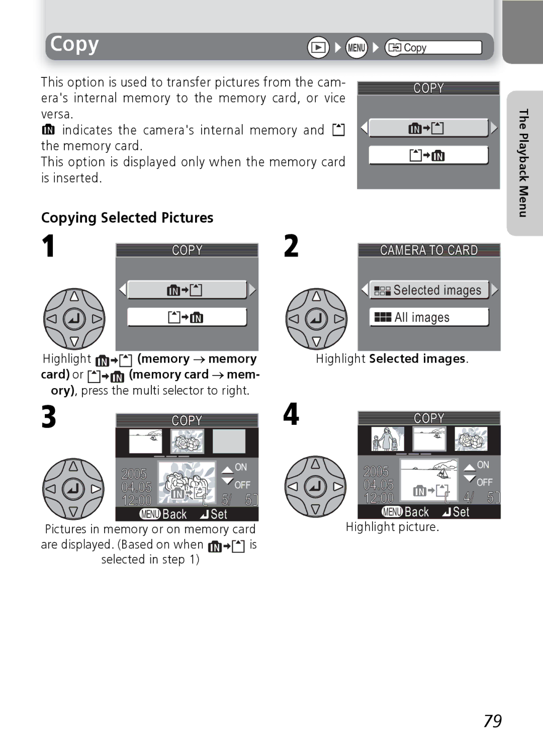 Onkyo 5100 manual Copying Selected Pictures, Highlight memory → memory, Highlight Selected images 