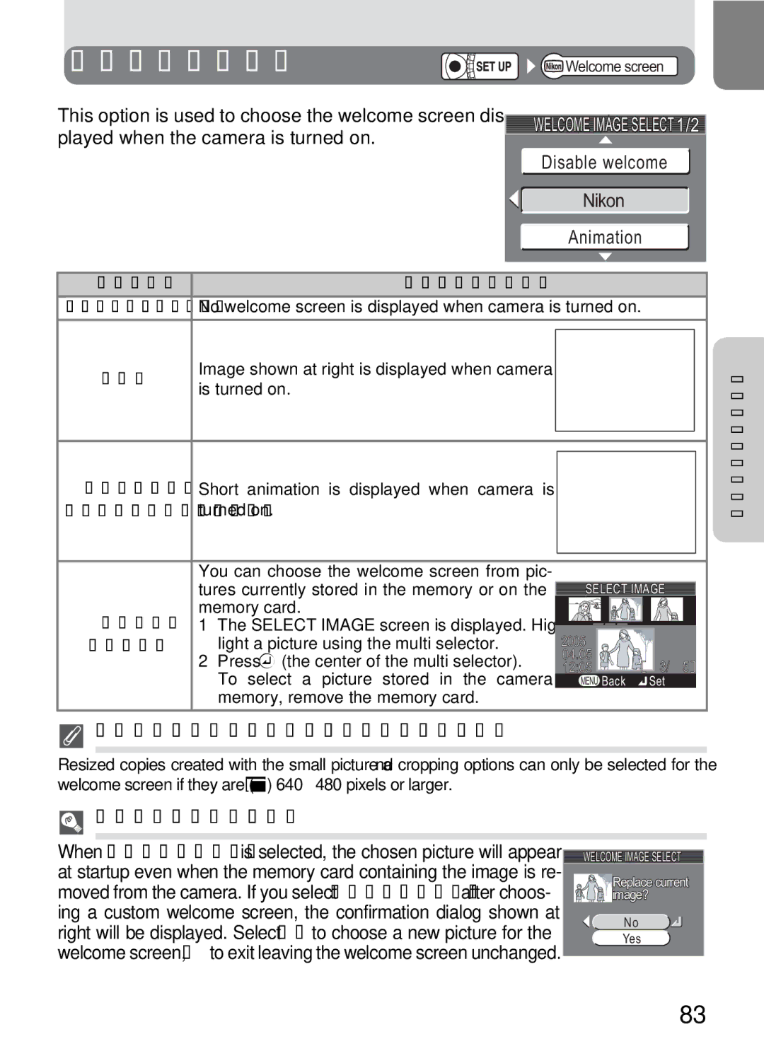 Onkyo 5100 manual Welcome Screen, Disable welcome Nikon Animation, Small Pictures and Cropped Copies, Select an Image 