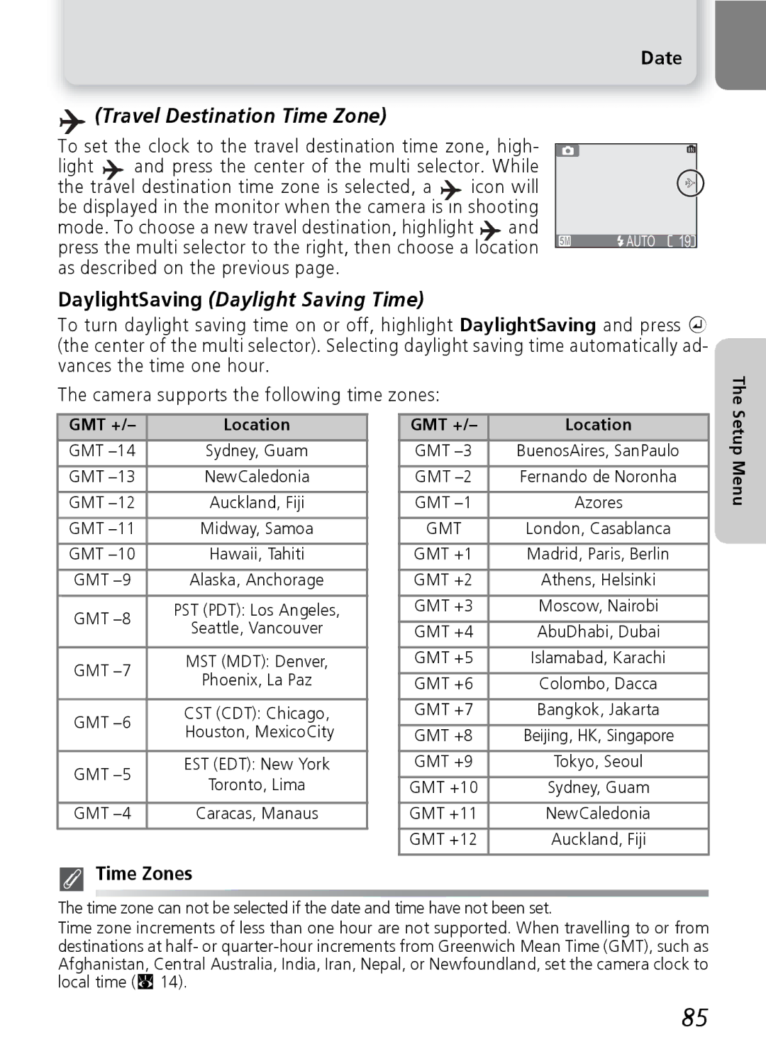 Onkyo 5100 manual Time Zones, GMT + Location 