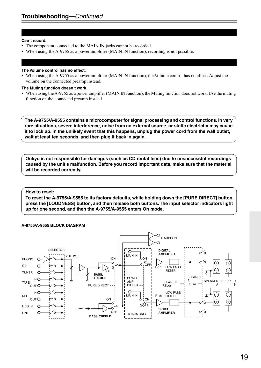 Onkyo A-9755, 9555 instruction manual Troubleshooting, Recording, Others 