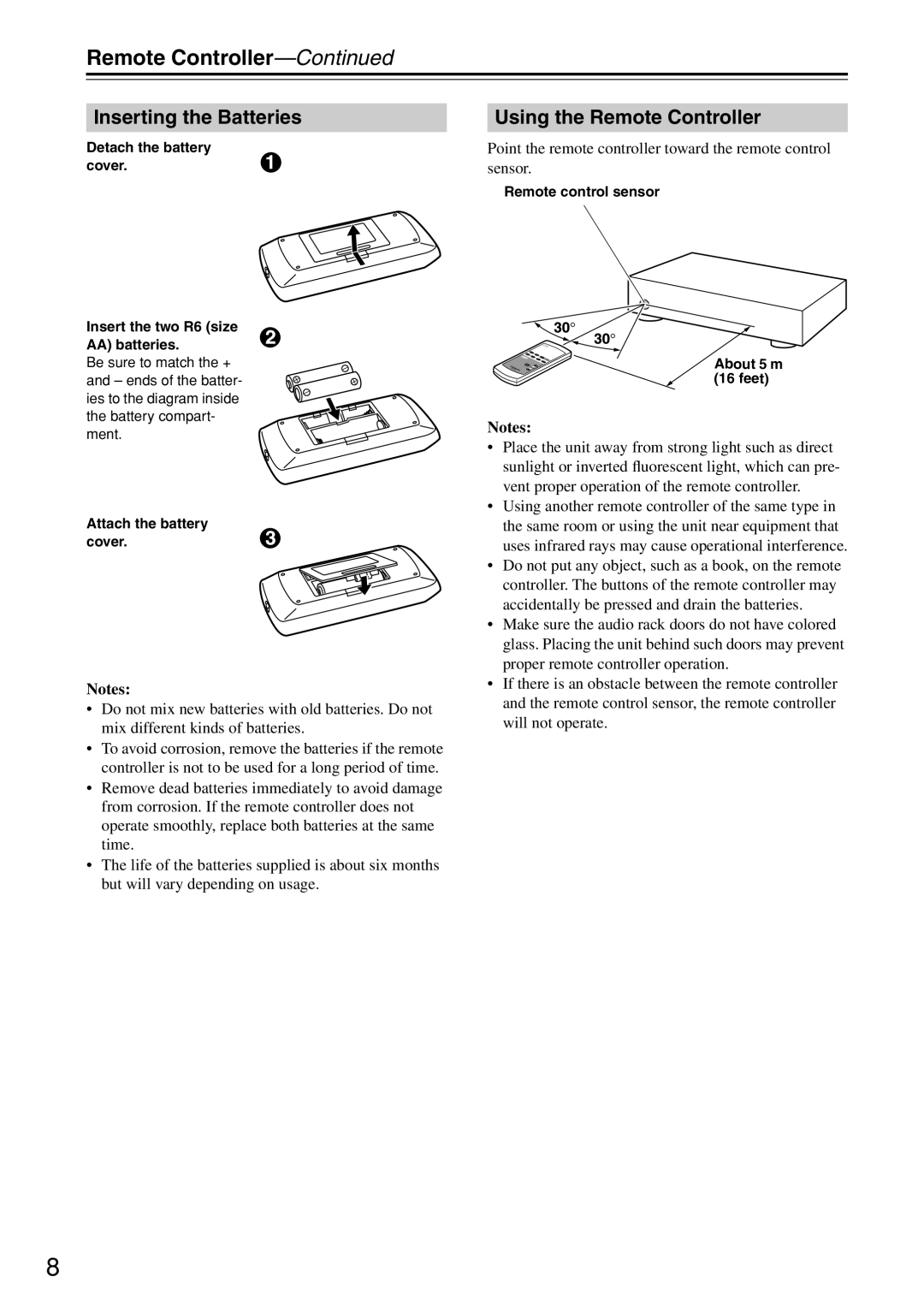 Onkyo A-1VL instruction manual Inserting the Batteries, Using the Remote Controller 