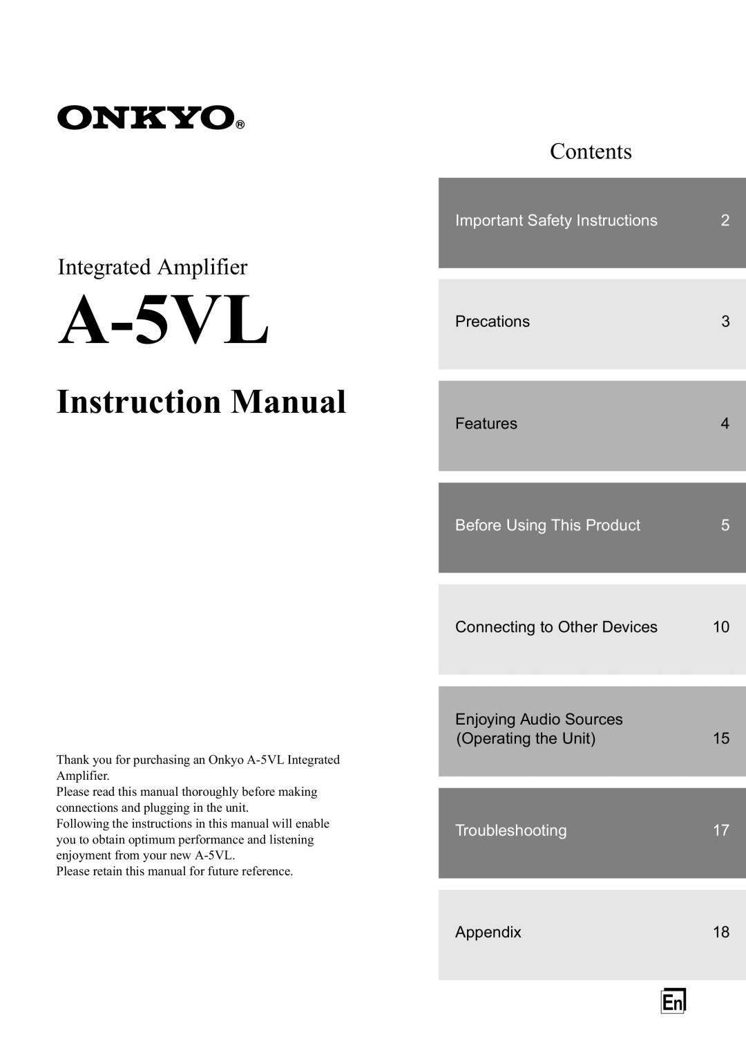 Onkyo A-5VL instruction manual 