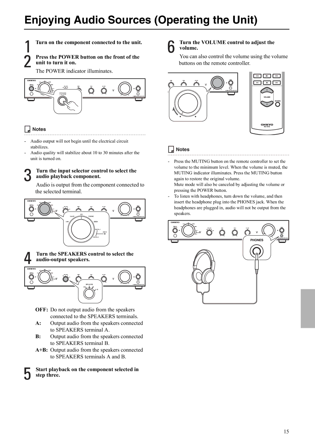 Onkyo A-5VL Enjoying Audio Sources Operating the Unit, Start playback on the component selected in step three 