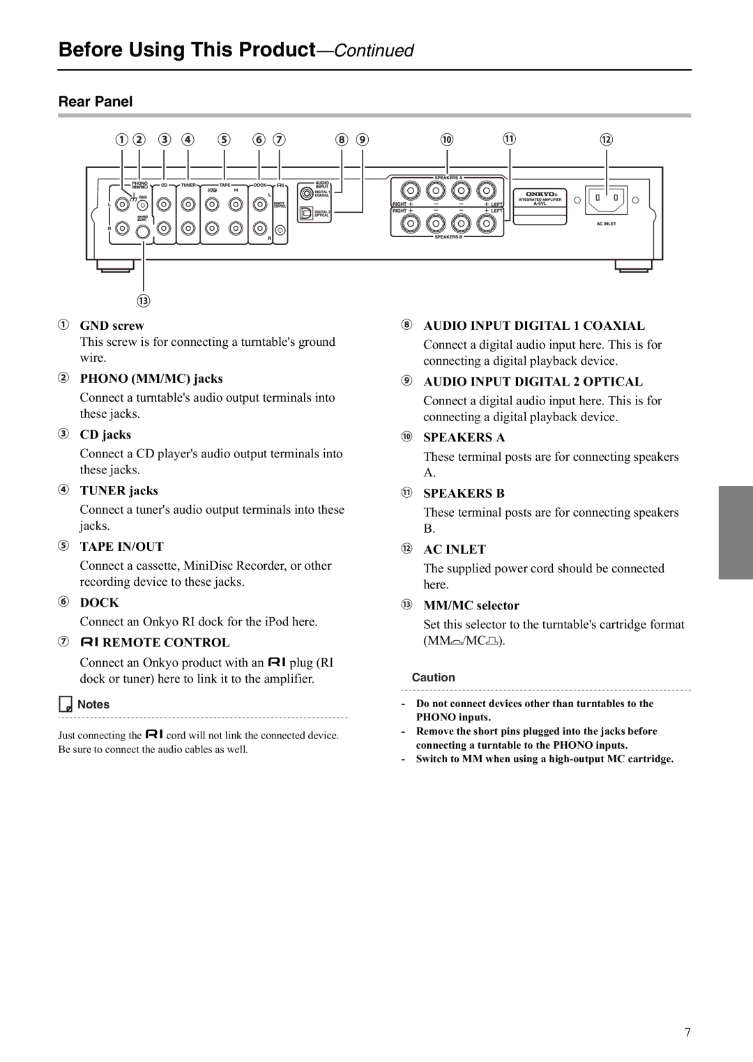 Onkyo A-5VL instruction manual Rear Panel 