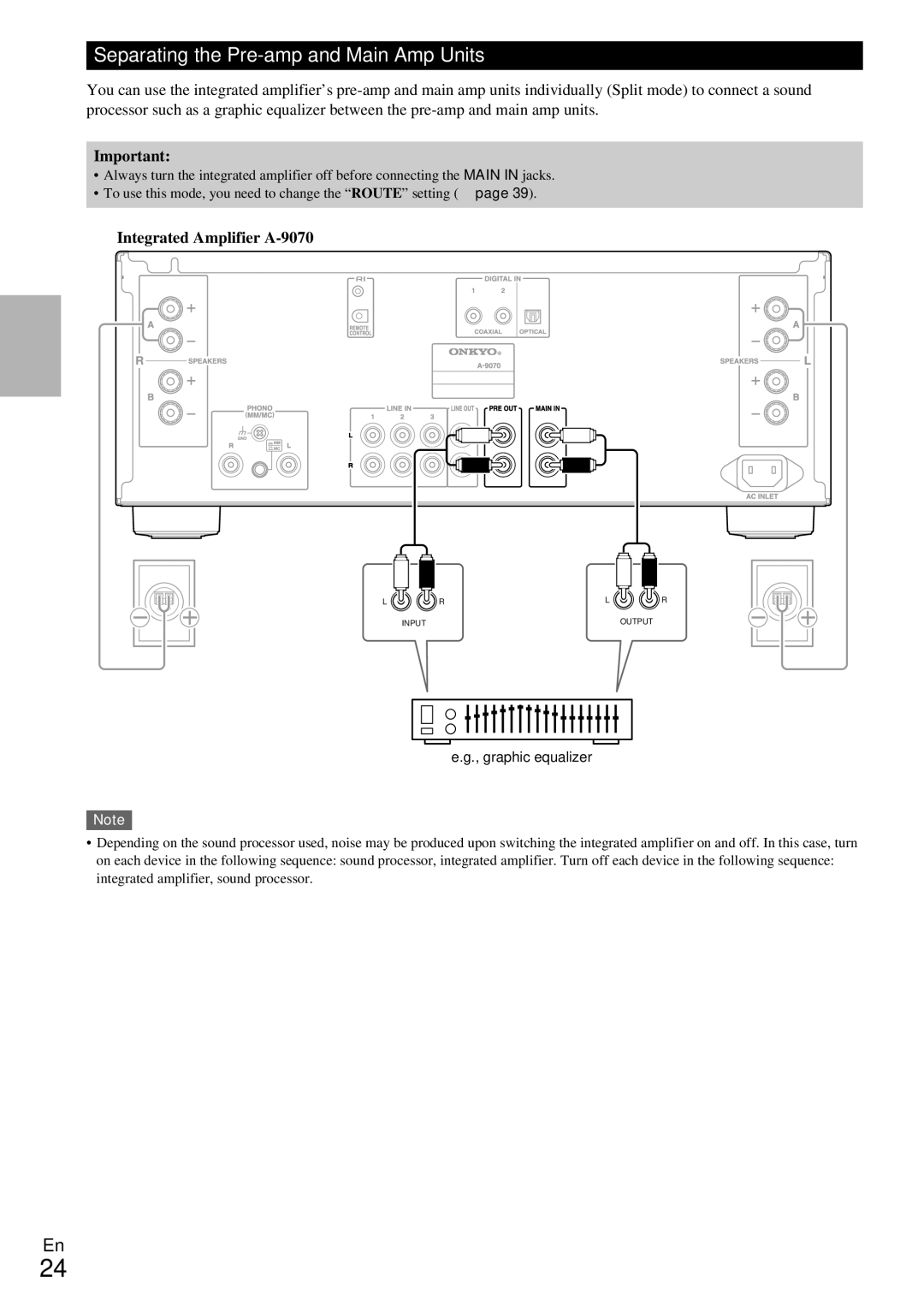 Onkyo A-9070 instruction manual Separating the Pre-amp and Main Amp Units, Graphic equalizer 