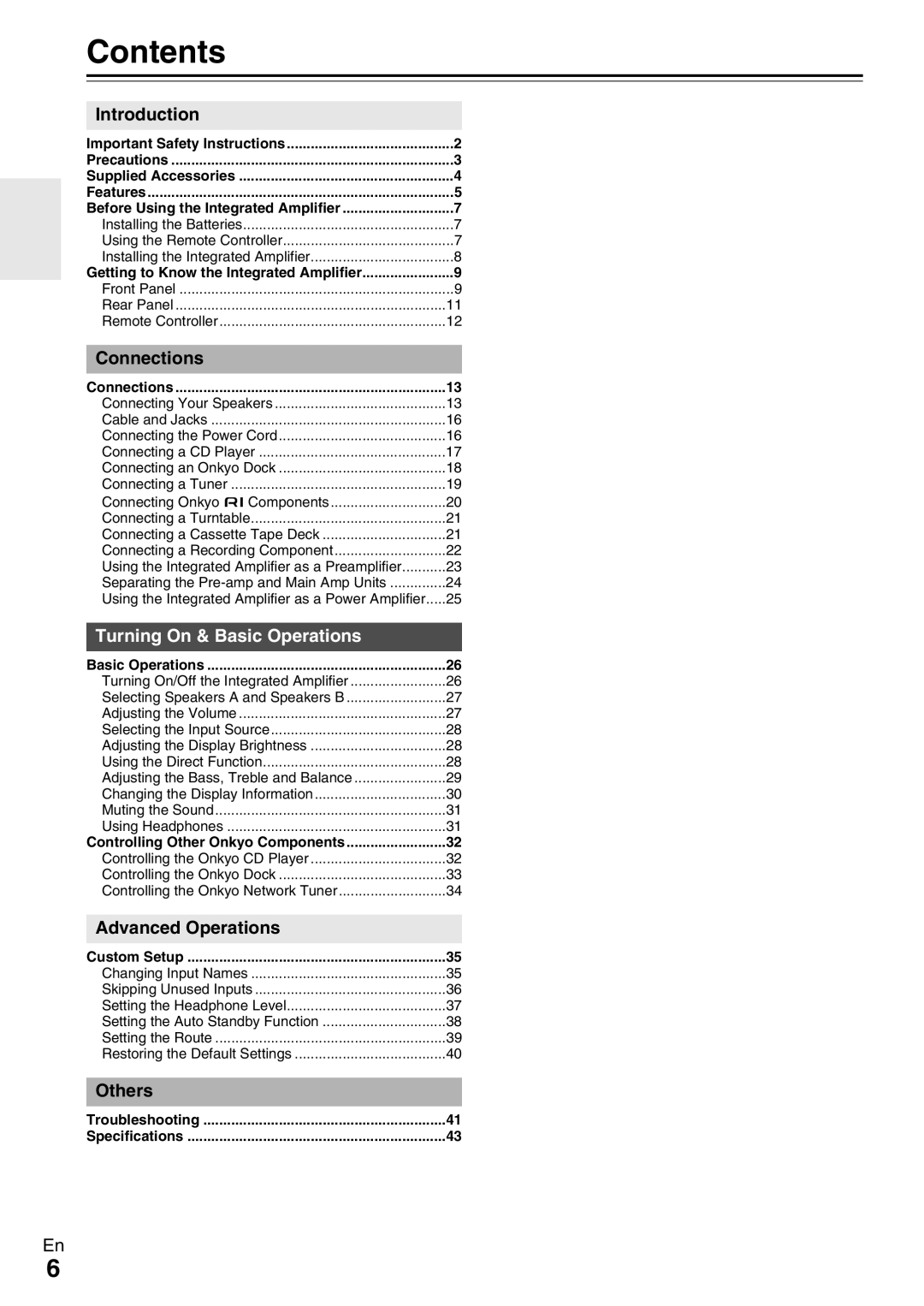 Onkyo A-9070 instruction manual Contents 