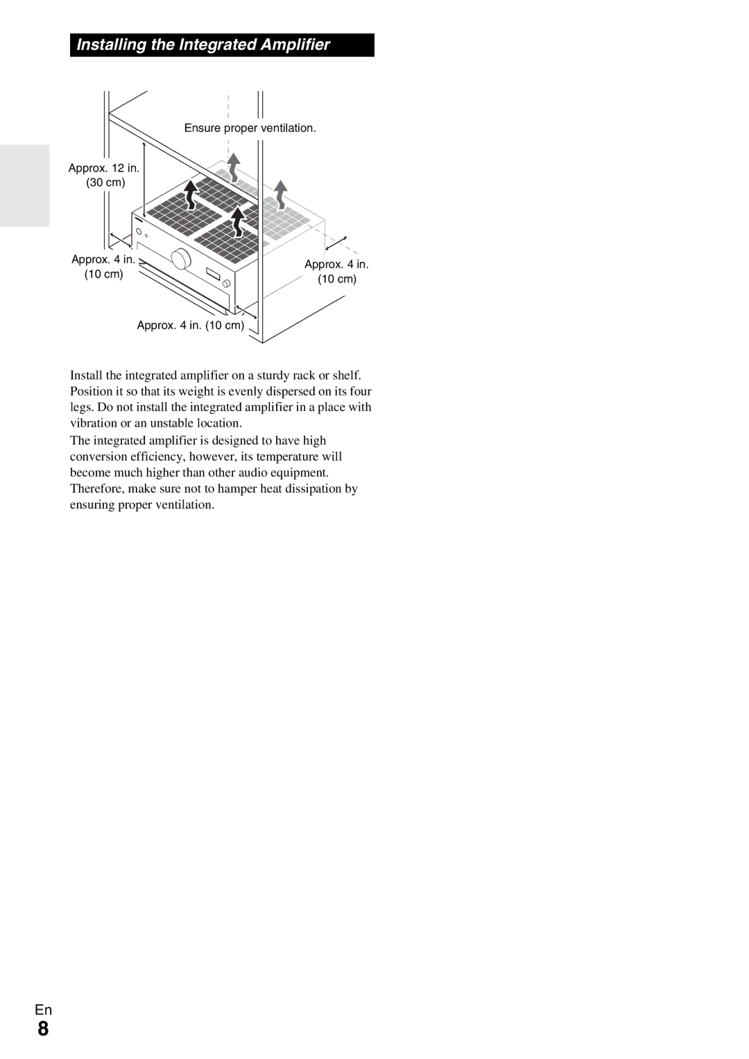 Onkyo A-9070 instruction manual Installing the Integrated Amplifier 