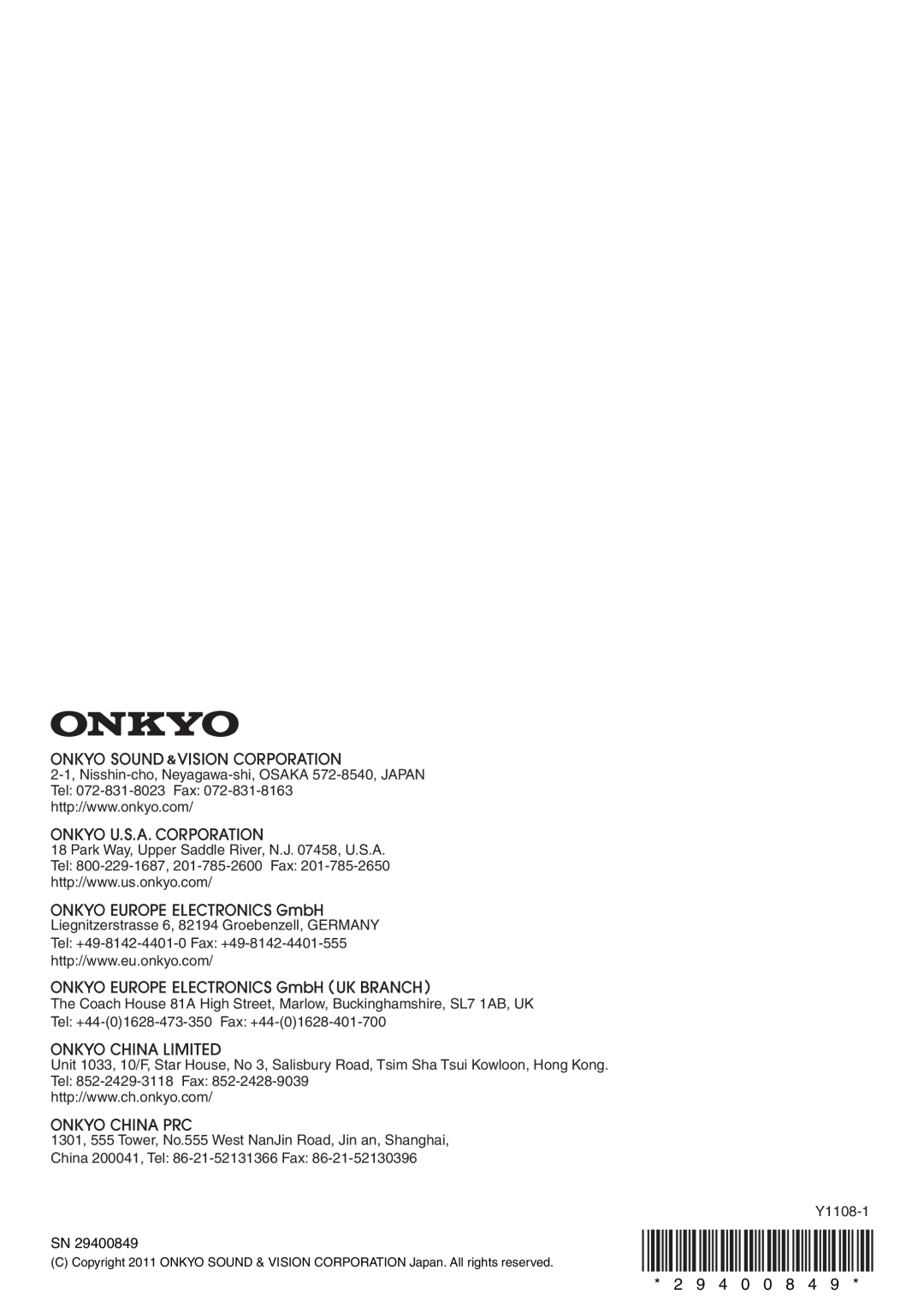 Onkyo A-9070 instruction manual 2 9 4 0, Liegnitzerstrasse 6, 82194 Groebenzell, GERMANY 