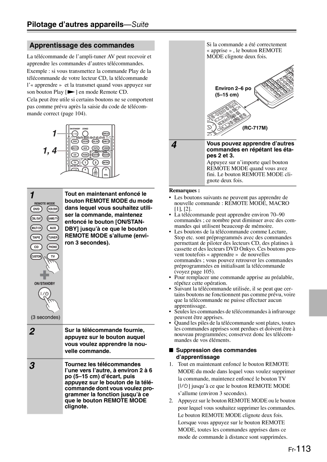 Onkyo AV Reciever manual Apprentissage des commandes 