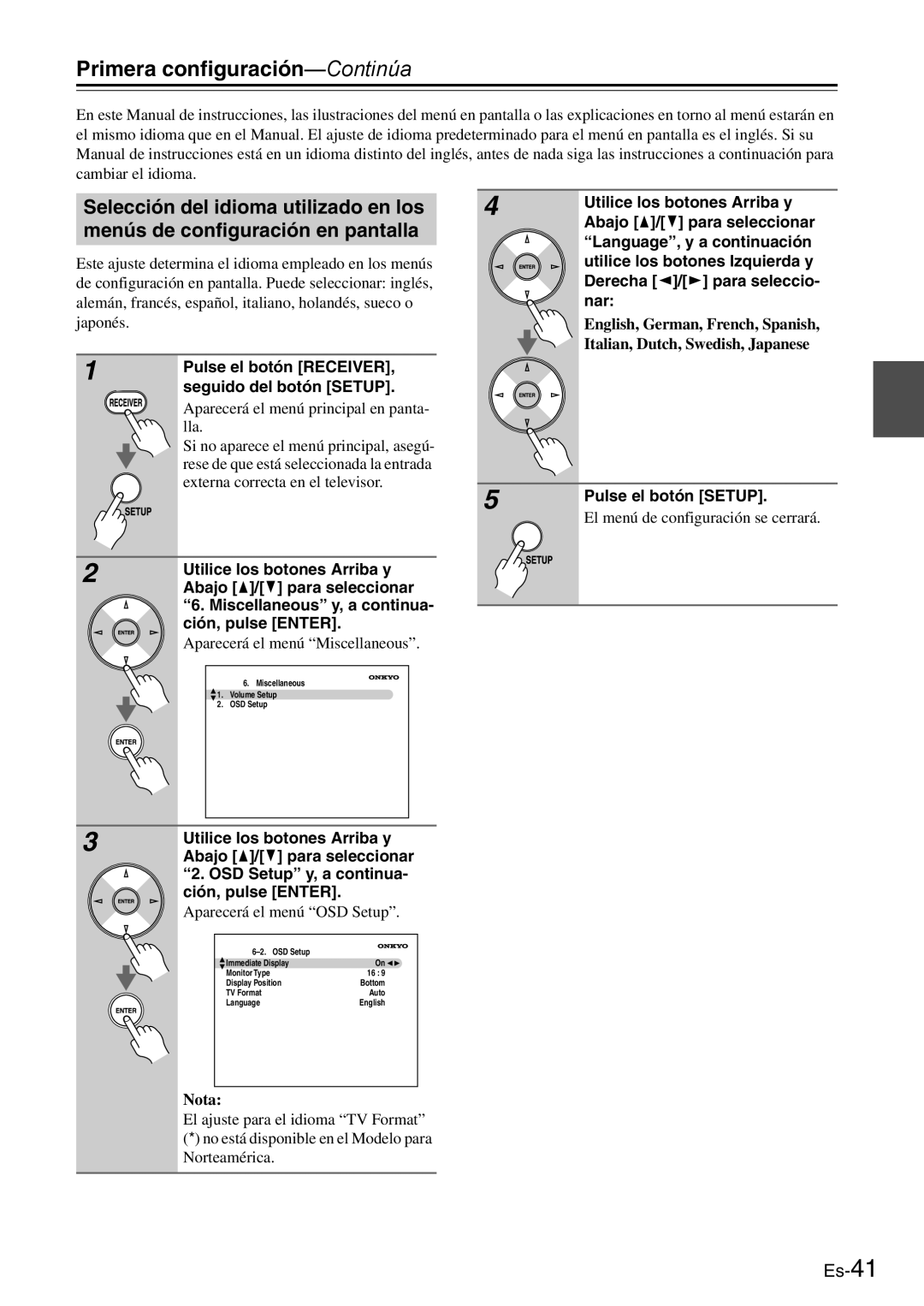 Onkyo AV Reciever manual Primera configuración-Continúa 