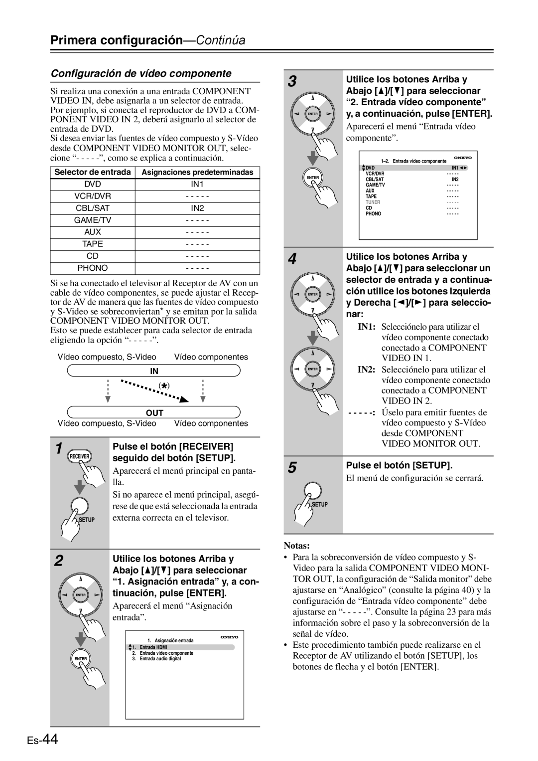 Onkyo AV Reciever manual Configuración de vídeo componente 