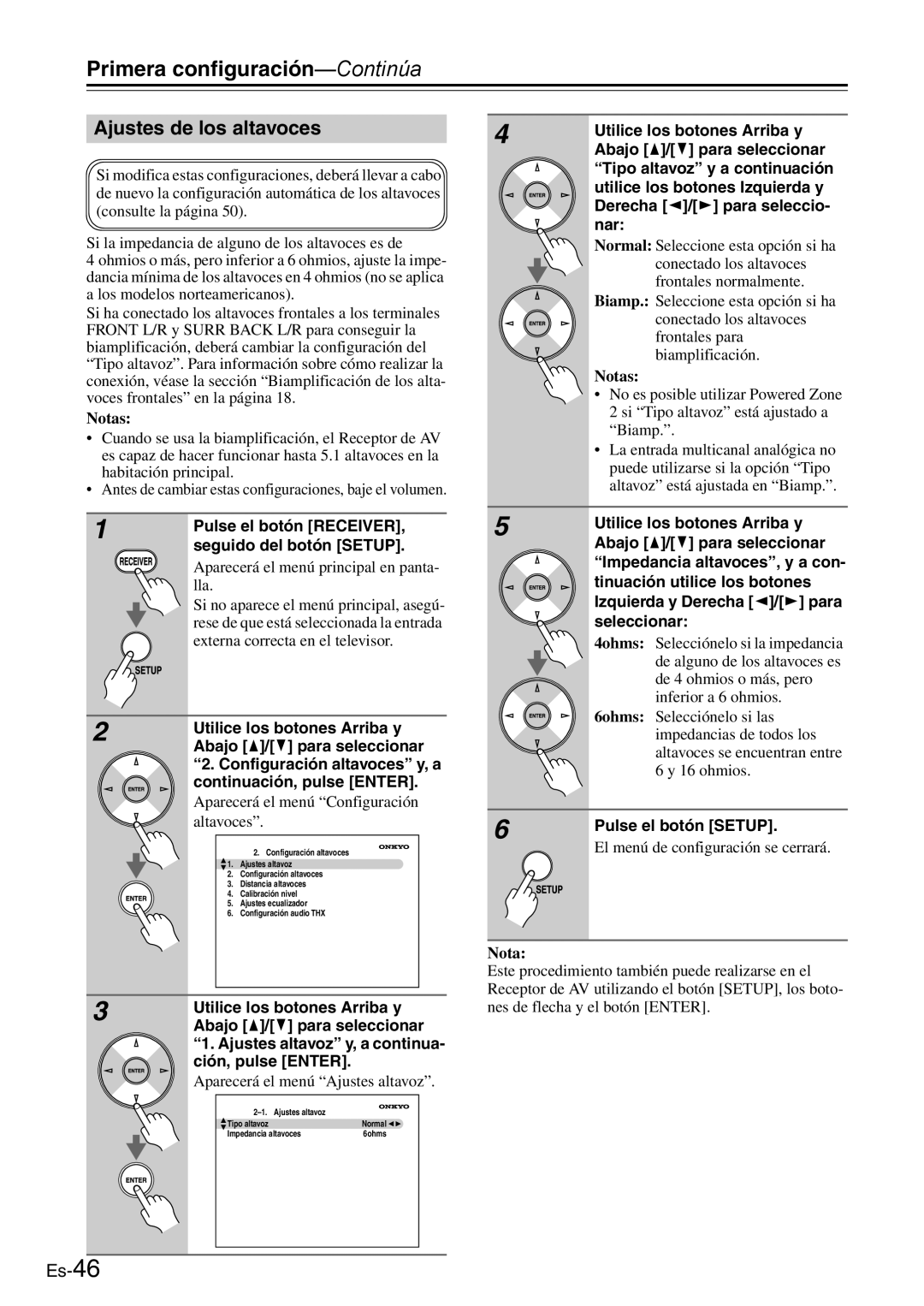 Onkyo AV Reciever manual Ajustes de los altavoces 