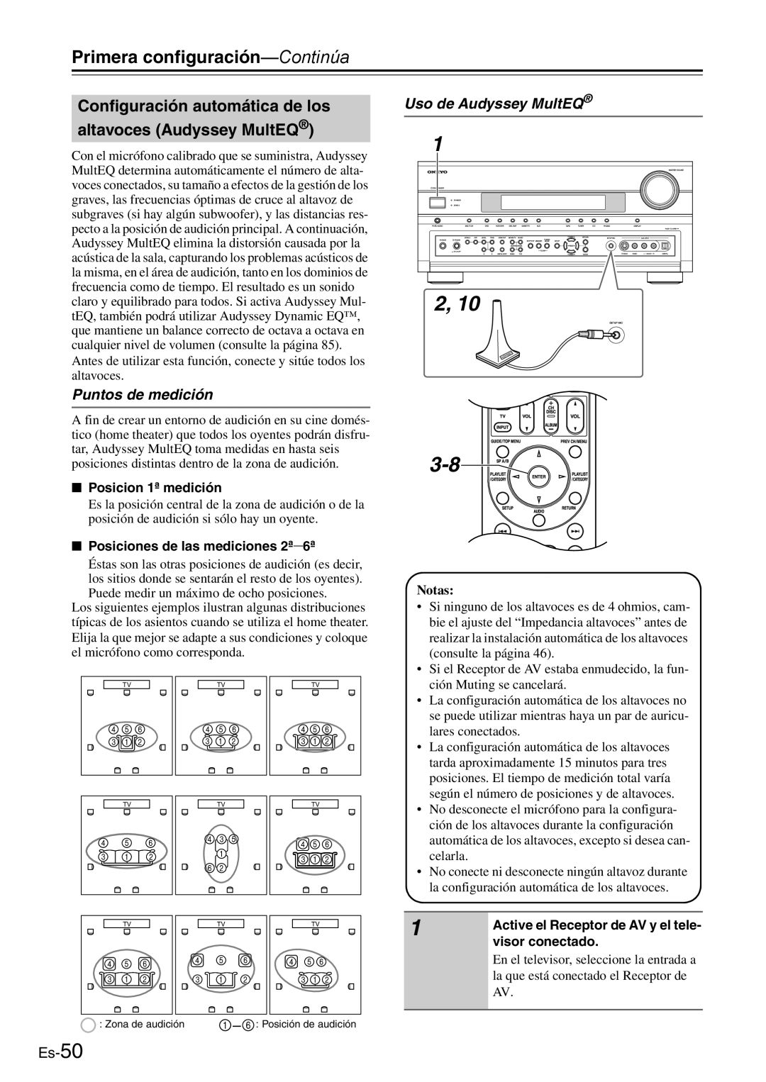 Onkyo AV Reciever Configuración automática de los altavoces Audyssey MultEQ, Puntos de medición, Uso de Audyssey MultEQ 