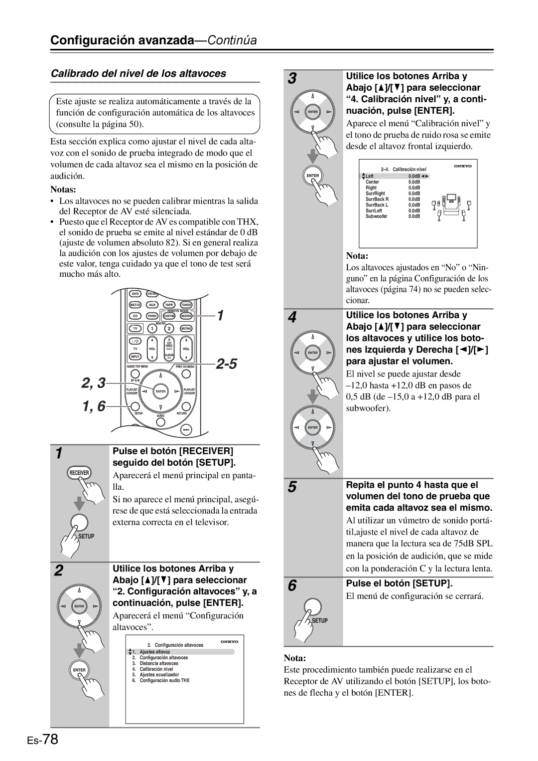 Onkyo AV Reciever manual Calibrado del nivel de los altavoces 