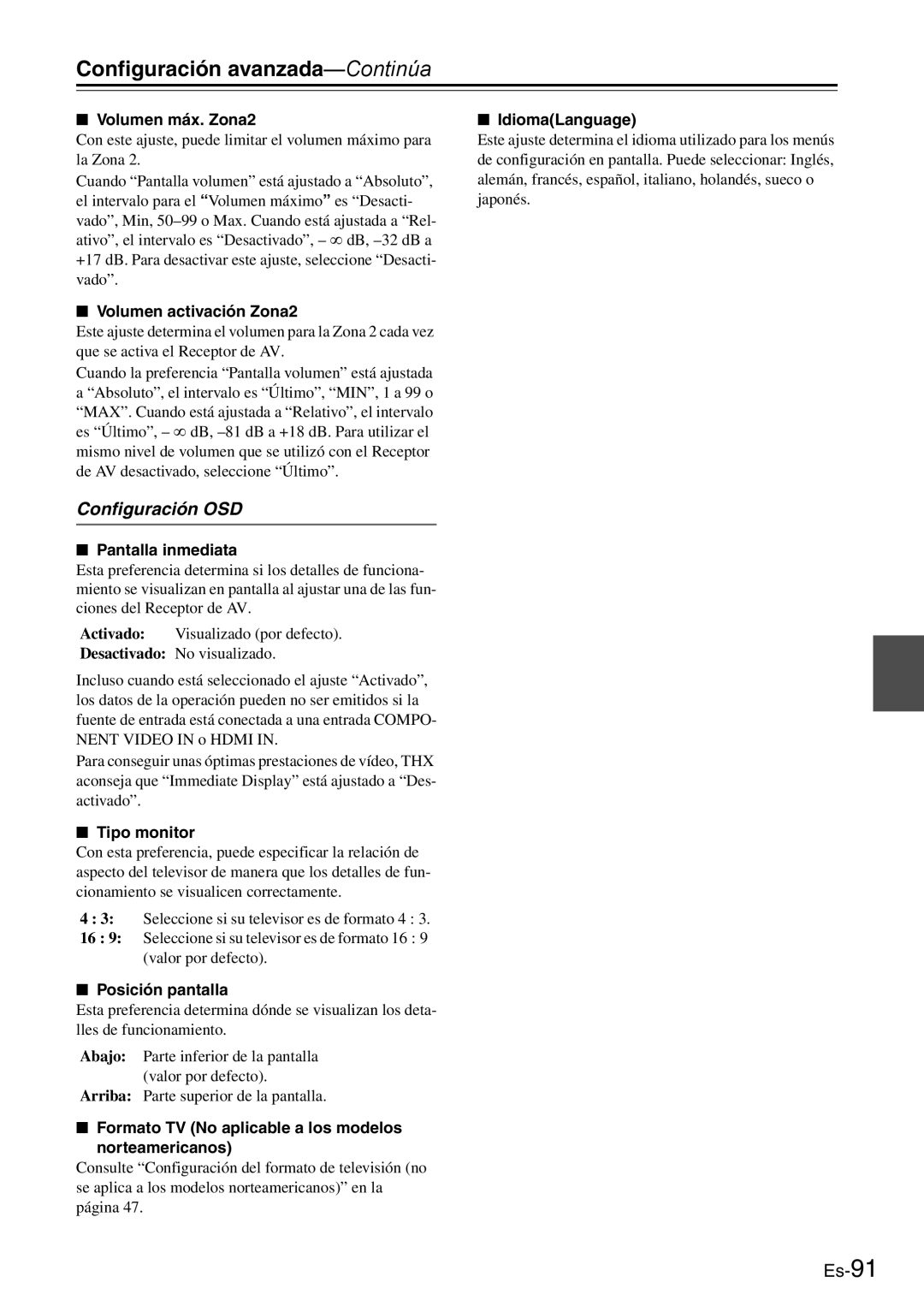 Onkyo AV Reciever manual Configuración OSD 