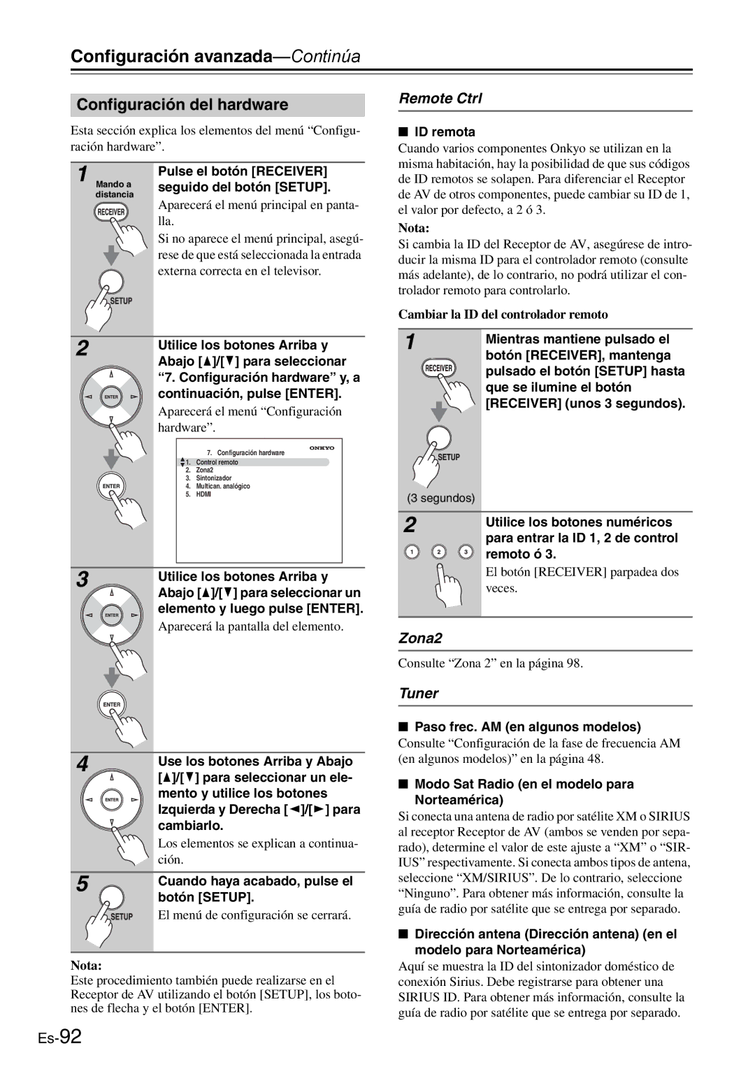 Onkyo AV Reciever manual Configuración del hardware, Zona2 