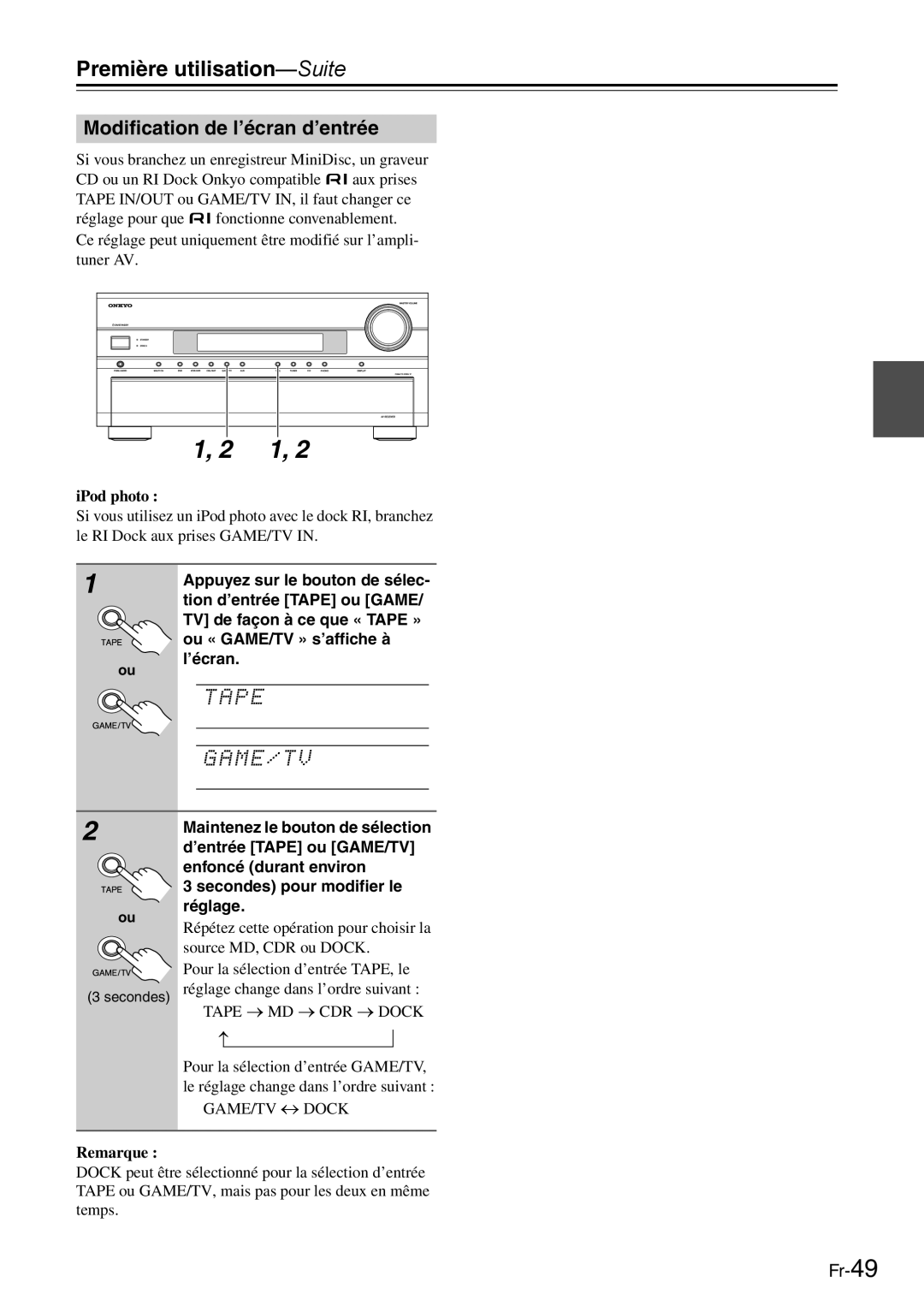 Onkyo AV Reciever manual Modification de l’écran d’entrée 