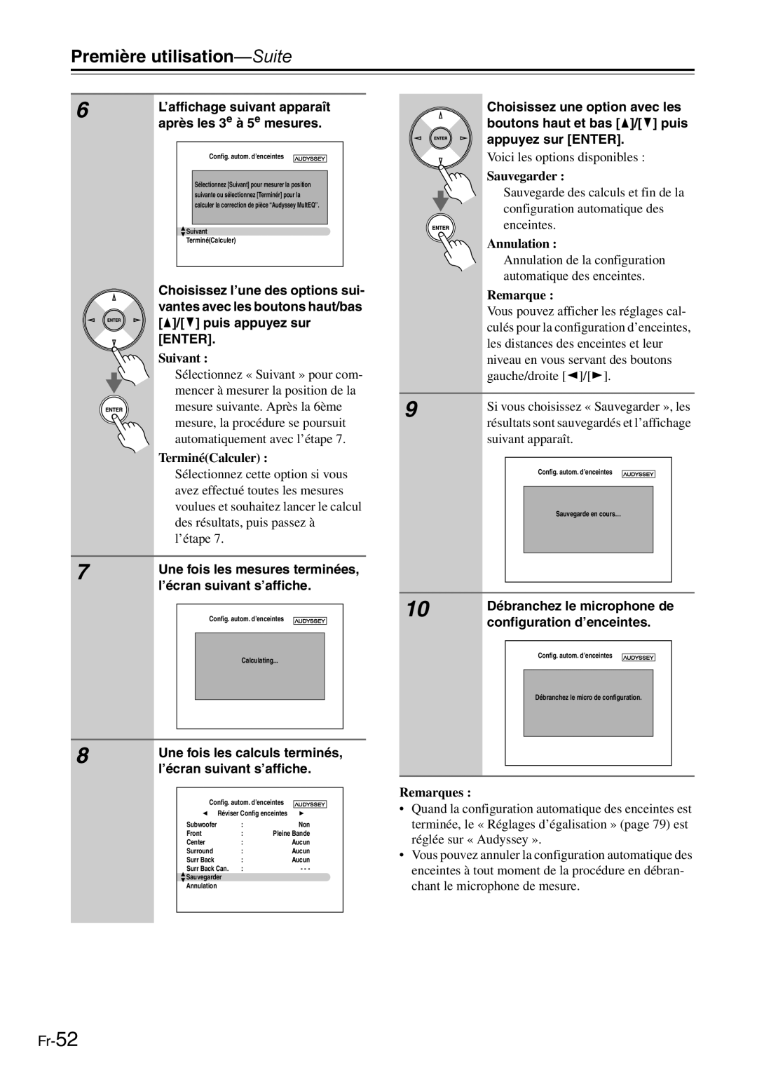 Onkyo AV Reciever manual ’affichage suivant apparaît après les 3e à 5e mesures, Débranchez le microphone de 