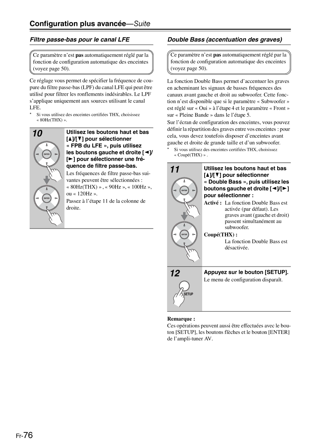 Onkyo AV Reciever manual Filtre passe-bas pour le canal LFE, Double Bass accentuation des graves 