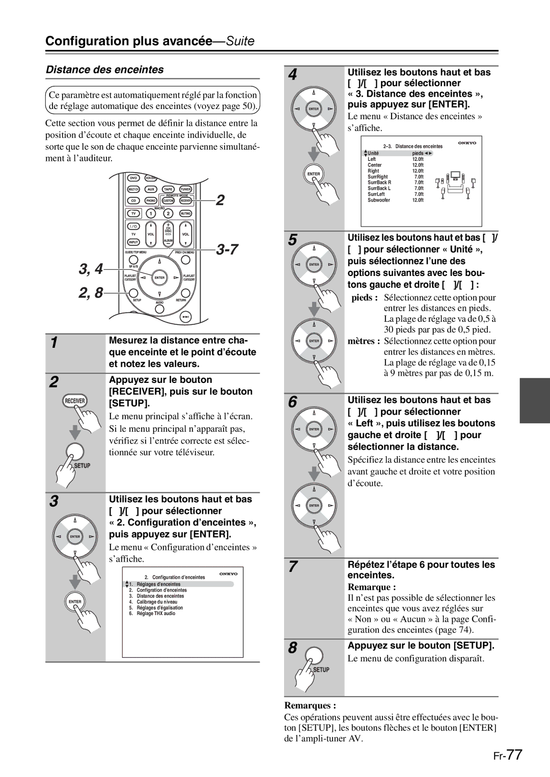 Onkyo AV Reciever manual Distance des enceintes 