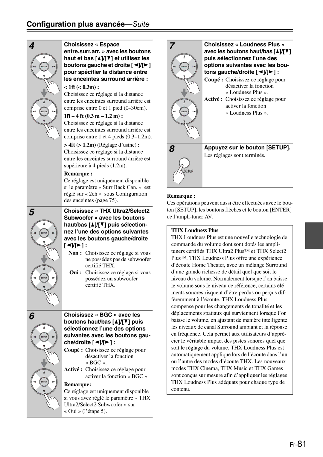 Onkyo AV Reciever manual Choisissez « Loudness Plus », Tons gauche/droite e/ r 