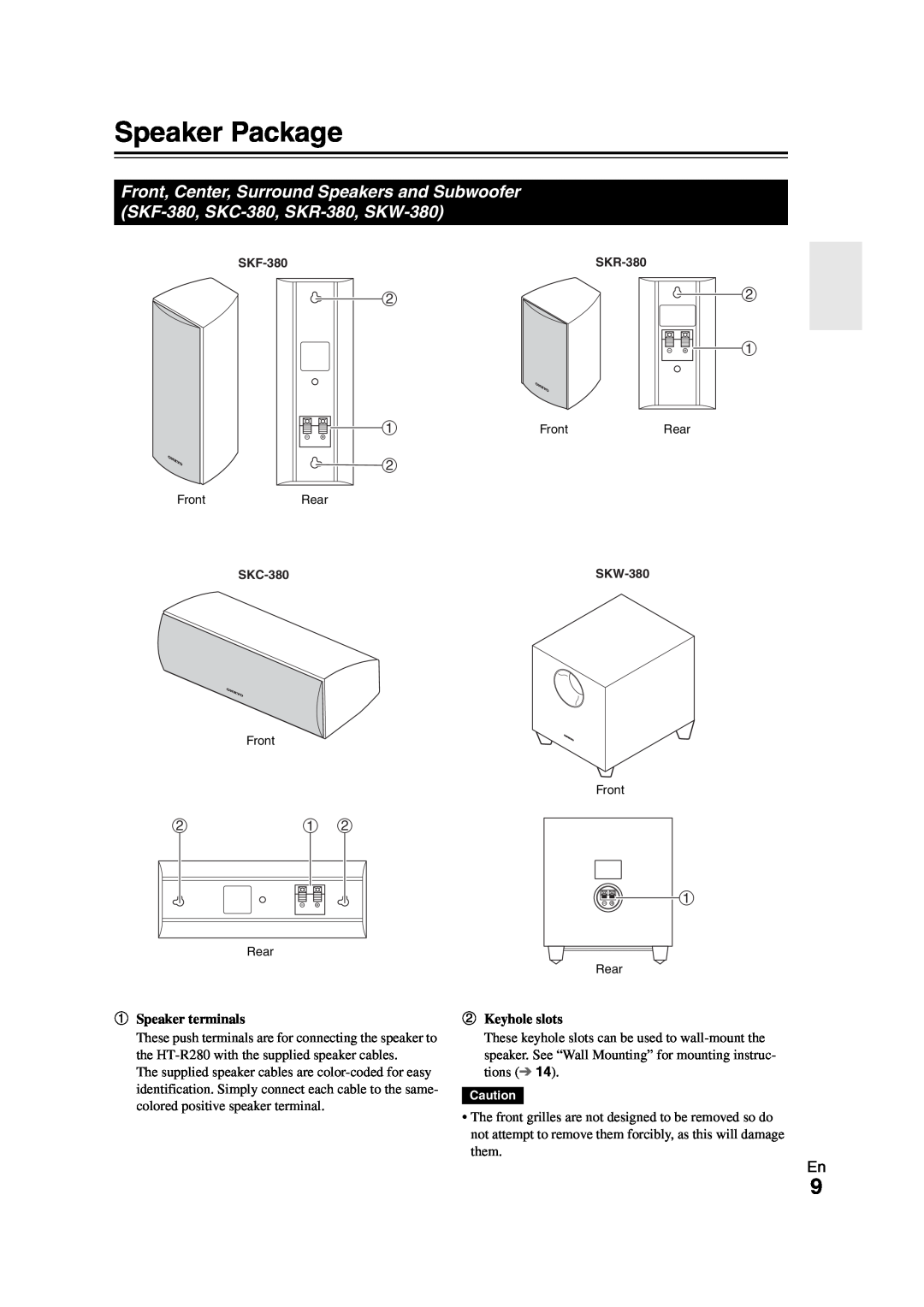Onkyo AVX-280 instruction manual Speaker Package 