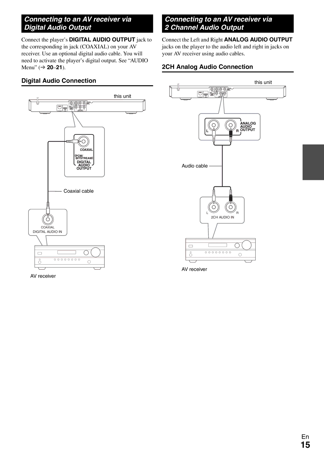 Onkyo BD-SP308 instruction manual Connecting to an AV receiver via Digital Audio Output, Digital Audio Connection 