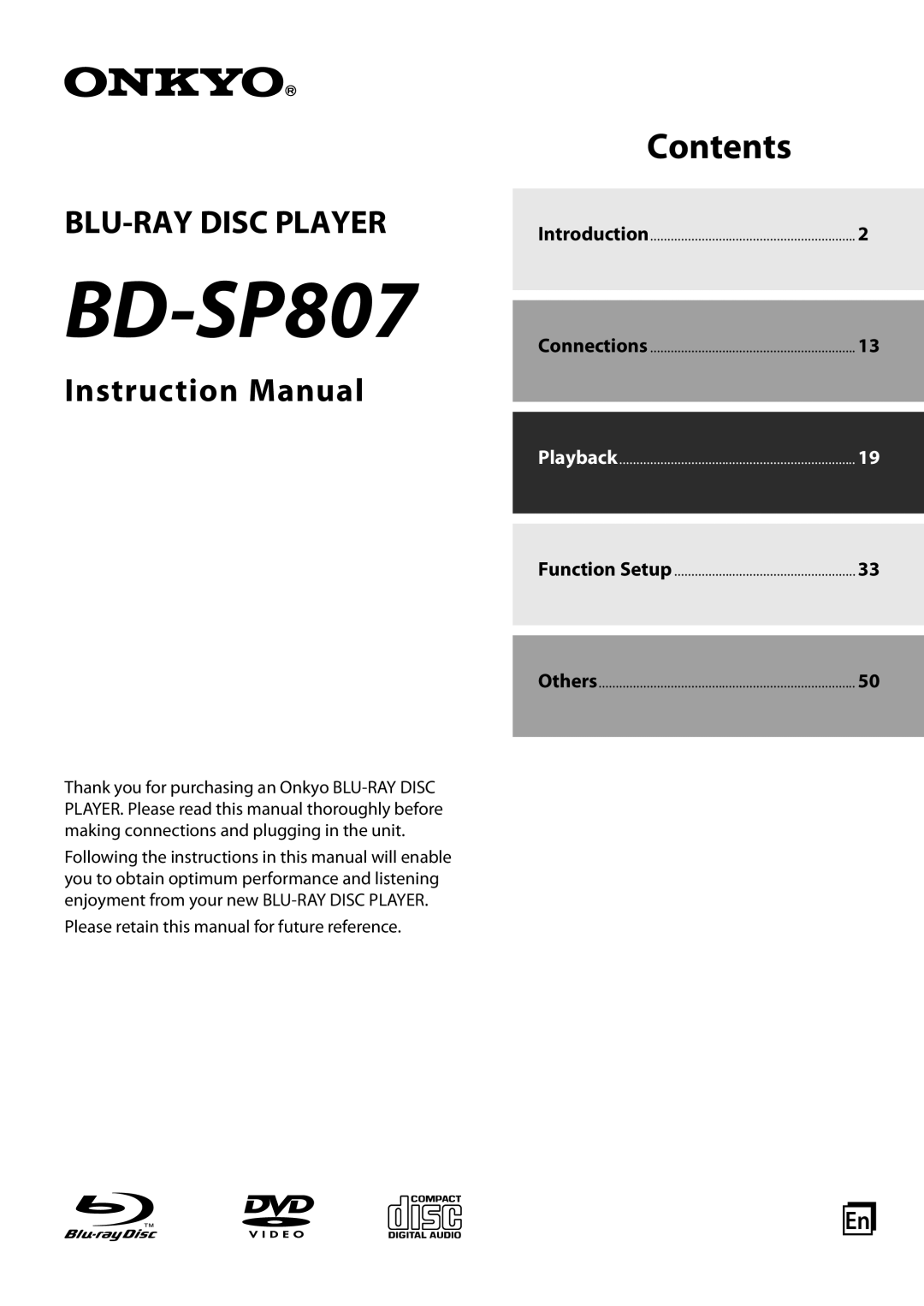 Onkyo BD-SP807 instruction manual 