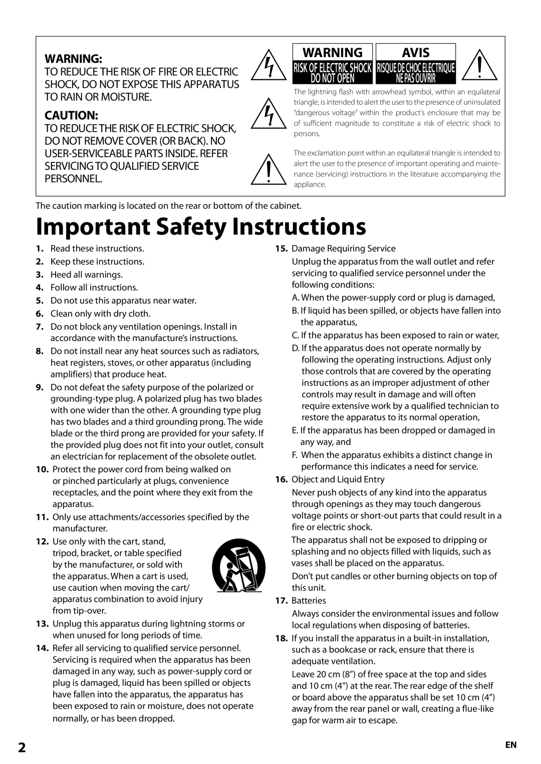 Onkyo BD-SP807 instruction manual Avis, If the apparatus has been dropped or damaged in any way 