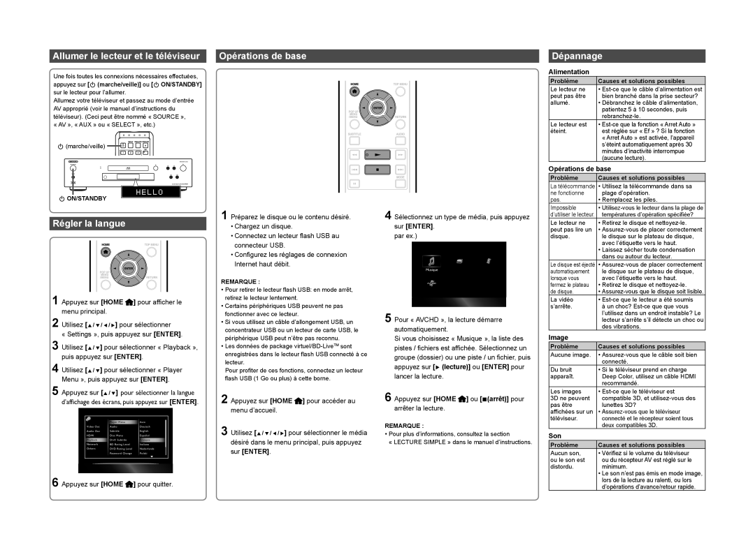 Onkyo BD-SP809 quick start Régler la langue 