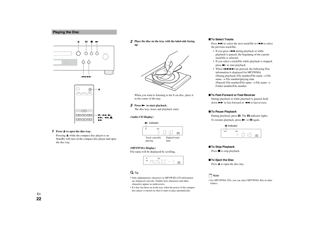 Onkyo C-7000R instruction manual Playing the Disc 