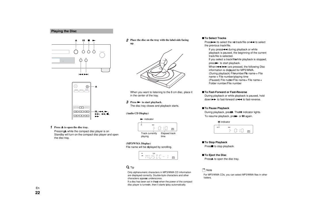 Onkyo C-7000R instruction manual Playing the Disc 