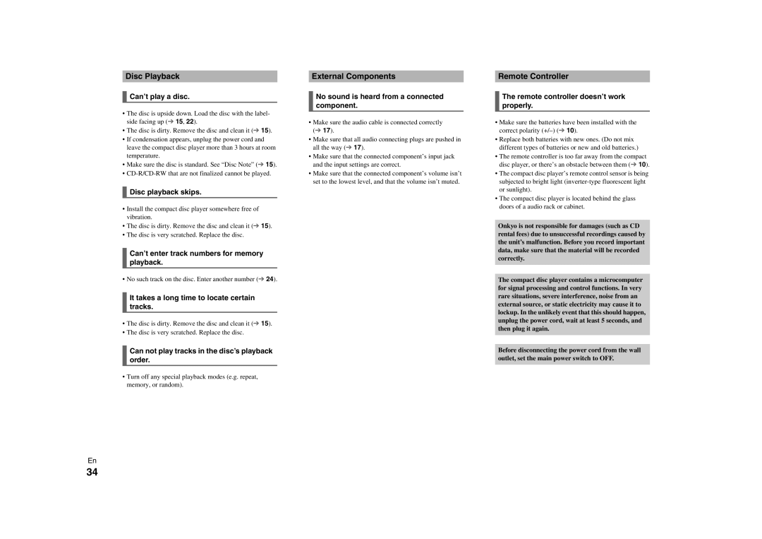 Onkyo C-7000R instruction manual Disc Playback, External Components 