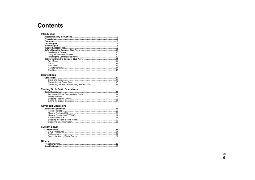 Onkyo C-7000R instruction manual Contents 