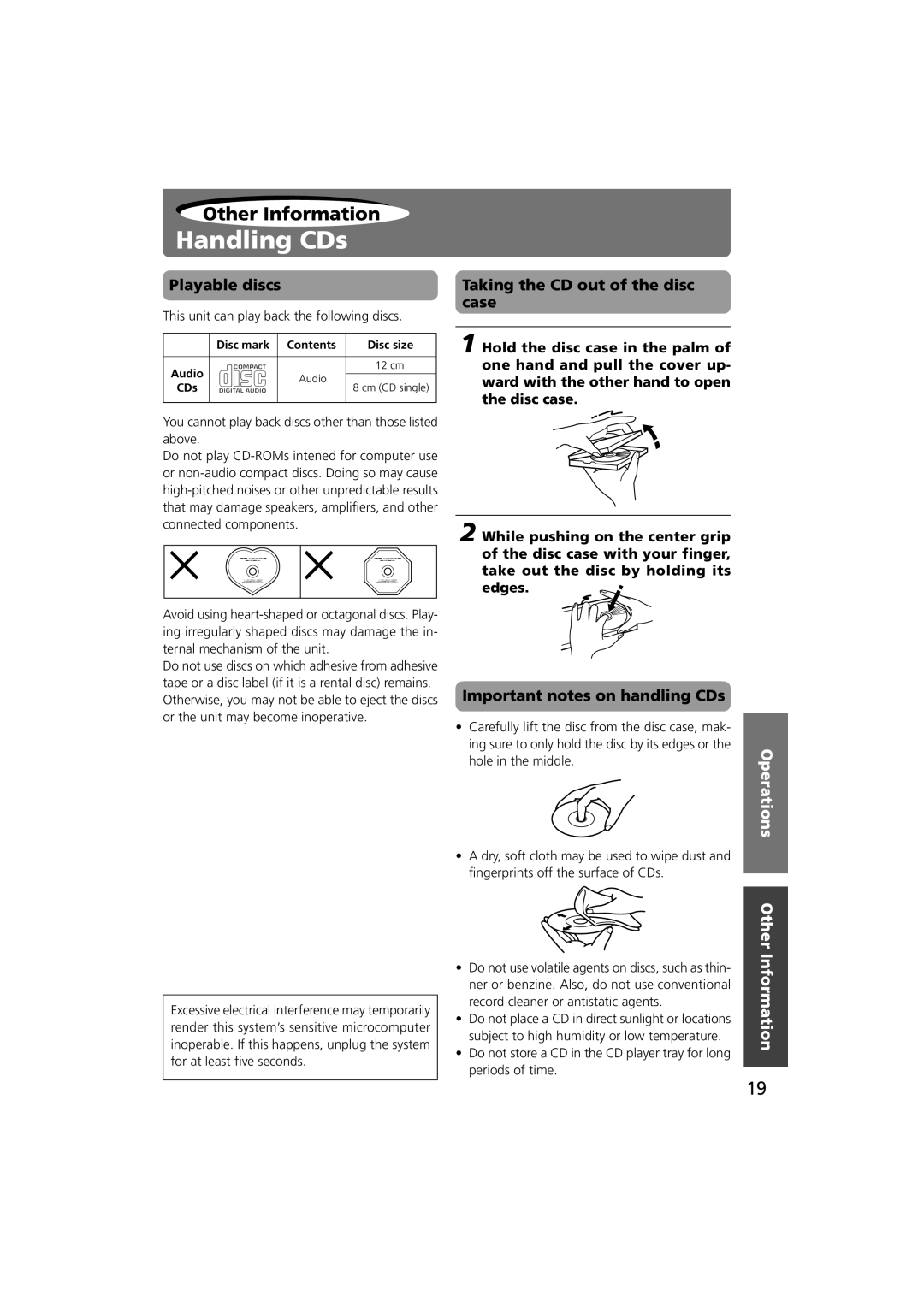 Onkyo C-701A Handling CDs, Playable discs, Taking the CD out of the disc case, Important notes on handling CDs 